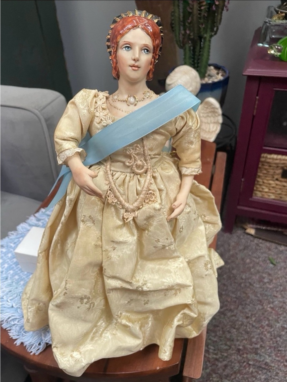 Redmond Porcelain Queen Victoria in Cream Dress with Blue Sash